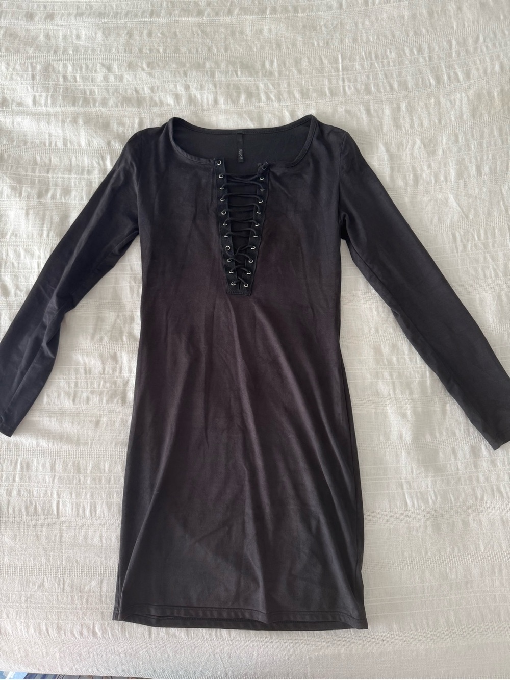 Black Long-Sleeve Lace-Up Bodycon Dress